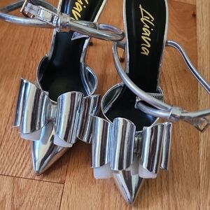 Liliana Silver Bow Accent Heels